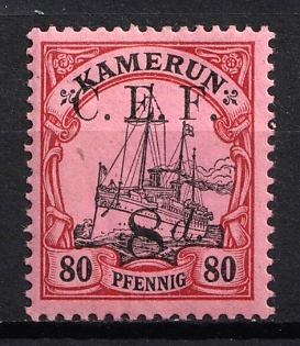 1915 8d on 80pf British Occupation of Cameroon, Kaiser’s Yacht, 'C. E. F.', German Colonies, Germany, Signed