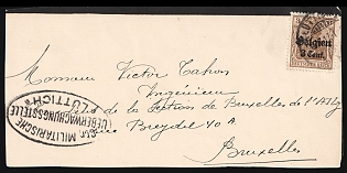 1916-18 Belgium German Occupation, Germany, Censored part of Cover from Liege (Belgium) to Brussels (Belgium), Black Handstamp, franked with 3c
