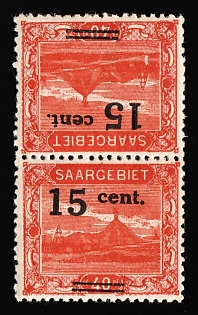 1921 15c Saar, Germany, Signed, Tete-beche