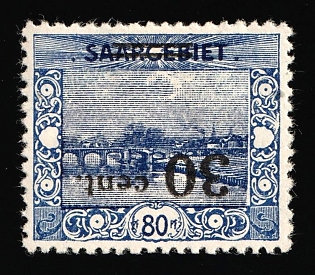 1921 30c Saar, Germany, INVERTED Overprint