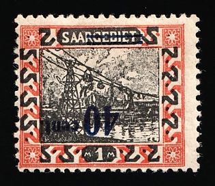 1921 40c Saar, Germany, Signed, Certificate, INVERTED Overprint