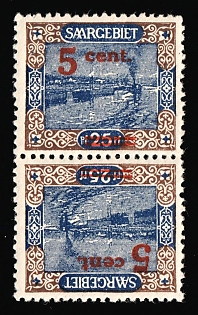 1921 5c Saar, Germany, Tete-beche