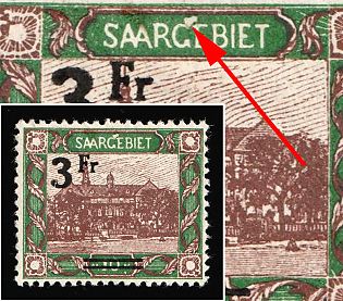 1921 3fr Saar, Germany, White Spot Above 'G' in 'Saargebiet'