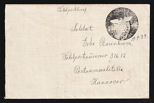 1939 (19 Sep) Third Reich, Germany, Military Mail Field Post Feldpost, Stampless Cover from Postal Agency Aurich - Oldendorf to Mail collection point in Hanover, Field Post number '31612'