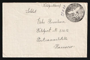 1939 (27 Sep) Third Reich, Germany, Military Mail Field Post Feldpost, Stampless Cover from Postal Agency Aurich - Oldendorf to Mail collection point in Hanover, Field Post number '31612'