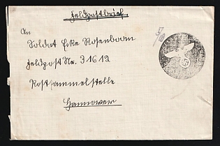1939 (5 Oct) Third Reich, Germany, Military Mail Field Post Feldpost, Stampless Cover from Postal Agency Aurich - Oldendorf to Mail collection point in Hanover, Field Post number '31612'