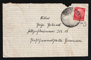 1939 (20 Sep) Third Reich, Germany, Military Mail Field Post Feldpost, Stampless Cover from Postal Agency Aurich - Oldendorf to Mail collection point in Hanover, Field Post number '31612', franked with 12pf