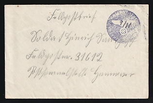 1939 (9 Oct) Third Reich, Germany, Military Mail Field Post Feldpost, Stampless Cover from Postal Agency Aurich - Oldendorf to Mail collection point in Hanover, Field Post number '31612'