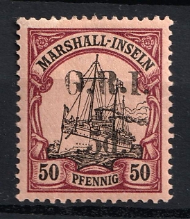 1914 5d on 50pf British Occupation of Marshall Islands, Kaiser’s Yacht, 'G. R. I.', German Colonies, Germany