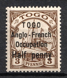 1914 0.5p on 3pf British Occupation of Togo, Kaiser’s Yacht, German Colonies, Germany