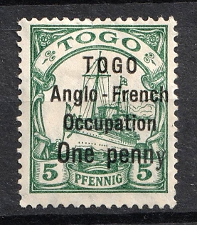 1914 1p on 5pf British Occupation of Togo, Kaiser’s Yacht, German Colonies, Germany