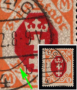 1921 1m Danzig Gdansk, Germany, 'D' in 'Danzig' Open at the Bottom