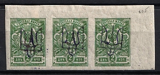 1918 2k Kiev (Kyiv) Type 2c, Ukrainian Tridents, Ukraine, Strip, Corner Margins, Signed