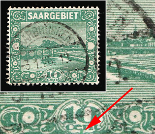 1922 10c Saar, Germany, Green Comma After 'E' in 'Cent'