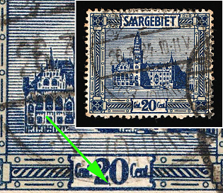 1922 20c Saar, Germany, Comma Between '2' and '0'