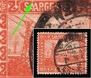 1923 15c Saar, Germany, White Dot Above 'A'