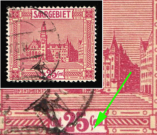 1923 25c Saar, Germany, Comma Under 'C'