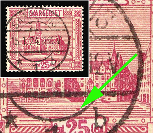 1923 25c Saar, Germany, Dark Spot on the 'Stairs'