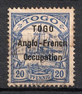 1914 20pf British Occupation of Togo, Kaiser’s Yacht, German Colonies, Germany