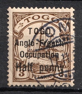 1914 0.5p on 3pf British Occupation of Togo, Kaiser’s Yacht, German Colonies, Germany