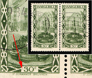 1926 30c Saar, Germany, Pair, Dot Before the Denomination