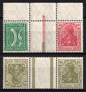 1921 Weimar Republic, Germany, Gutter Tete-beches, Se-tenants, Zusammendrucke, Margin