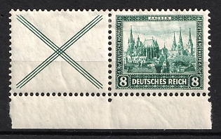 1930 8pf Weimar Republic, Germany, Se-tenant, Zusammendrucke, Margin
