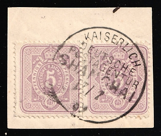 1886-91 5pf German Offices in China on piece, Germany, Pair, Forerunner, Shanghai Postmark