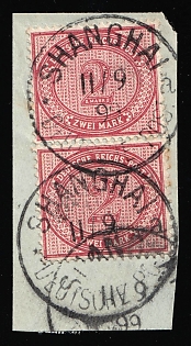 1899 2m German Offices in China on piece, Germany, Forerunner, Pair, Shanghai Postmarks, Signed