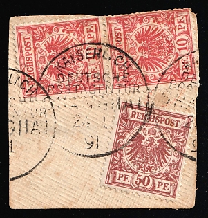 1891 German Offices in China on piece, Germany, Forerunner, Pair, Shanghai Postmarks, Signed