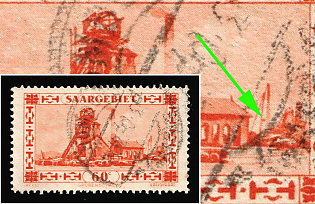 1930 60c, Saar, Germany, Dot Between Two Masts on the Right