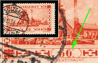 1930 60c, Saar, Germany, BROKEN 'C' and '0' of Denomination