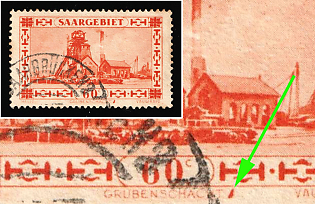 1930 60c, Saar, Germany, Colored Line Under the Frame