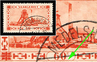 1930 60c, Saar, Germany, WITHOUT Dot after Denomination