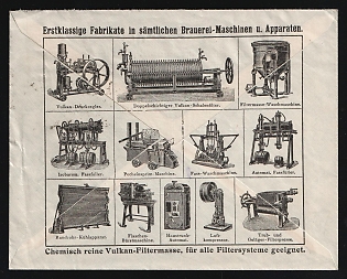 1919 (1 Sep) 'Brewery Machinery Construction Plant Vulkan-Werke Berlin S.W. 68.', Weimar Republic, Germany, Commercial Advertising Cover from Berlin to Joint Stock Company 'Wikbold Brewery' Konigsberg (former city in East Prussia, now modern-day Kaliningrad, Russia), franked with 15pf, with Advertising of First-class products in all brewery machinery and equipment on the back side