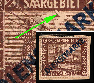 1922/24 15c on piece, Saar, Germany, Official Stamps, Tail on a Cloud to 'E'