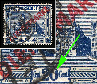1922/24 20c Saar, Germany, Official Stamps, Line in '0' in '20 cent'