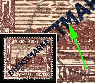 1922/24 40c Saar, Germany, Official Stamps, BROKEN 'M' in 'Diensmarke'