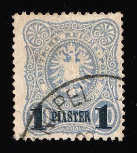 1884 1pi on 20pf German Offices in Turkey, Germany, Blue Overprint