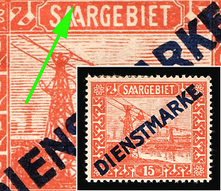 1923/24 15c Saar, Germany, Official Stamp, Dot Above 'AA' in 'Saargebiet'