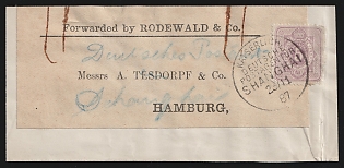 1887 5pf German Offices in China on piece, Germany, Forerunner, Part of Cover, Shanghai Postmark