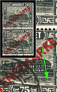 1923/24 75c Saar, Germany, Official Stamps, White Diagonal Line in Water