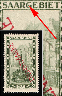 1927/30 30c Saar, Germany, Official Stamps, Dot in 'G' in 'Saargebiet'