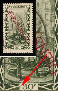 1927/30 30c Saar, Germany, Official Stamps, Dot before '3'