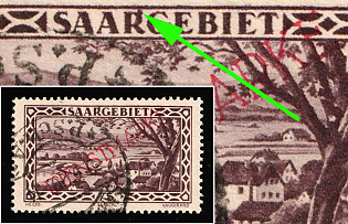 1927/30 75c Saar, Germany, Official Stamps, Dot Above 'R' in 'Saargebiet'