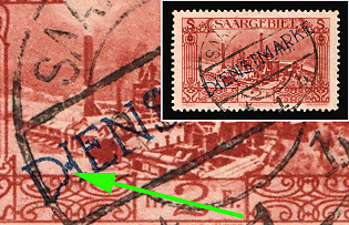 1927/30 2fr, Saar, Germany, Official Stamps, Dark Spot Between 'D' and 'I' in the 'Dienstmarke'