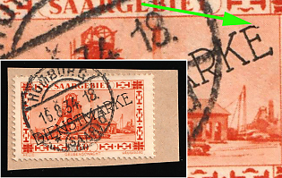 1929/34 60c on piece, Saar, Germany, Official Stamps, BROKEN Second 'E' in 'Diensmarke'