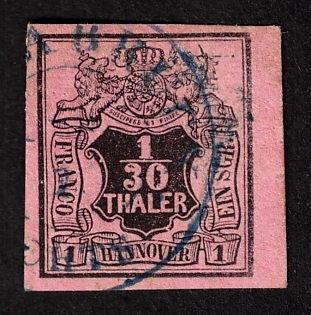 1855 1/30th Hannover, German States, Germany, Margin, Signed