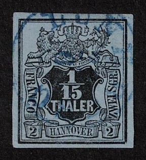 1851 1/15th Hannover, German States, Germany, Signed