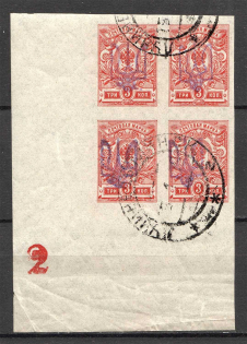 Kiev Type 2 - 3 Kop, Ukraine Tridents Cancellation Luchinets Minsk (Control Number `2`)